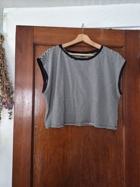 Madewell Black & White Striped Cropped Tee